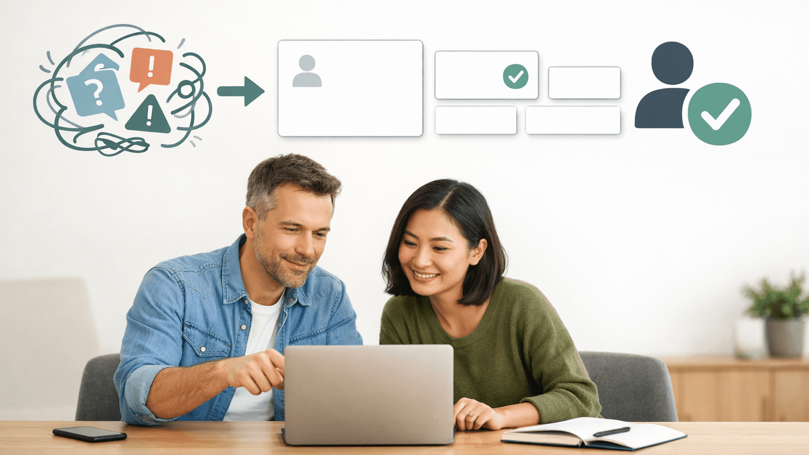 Student and client reviewing a clear AI workflow result before approval